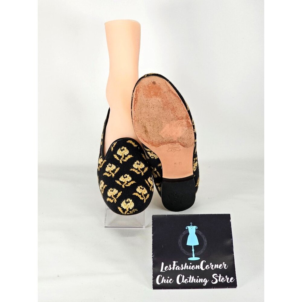 Zalo Women's Black/Yellow Flowers Print With Black Leather Trim Loafers Sz 8 195 - Picture 3 of 15